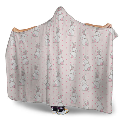 Cute Rabbit Pattern Print Hooded Blanket