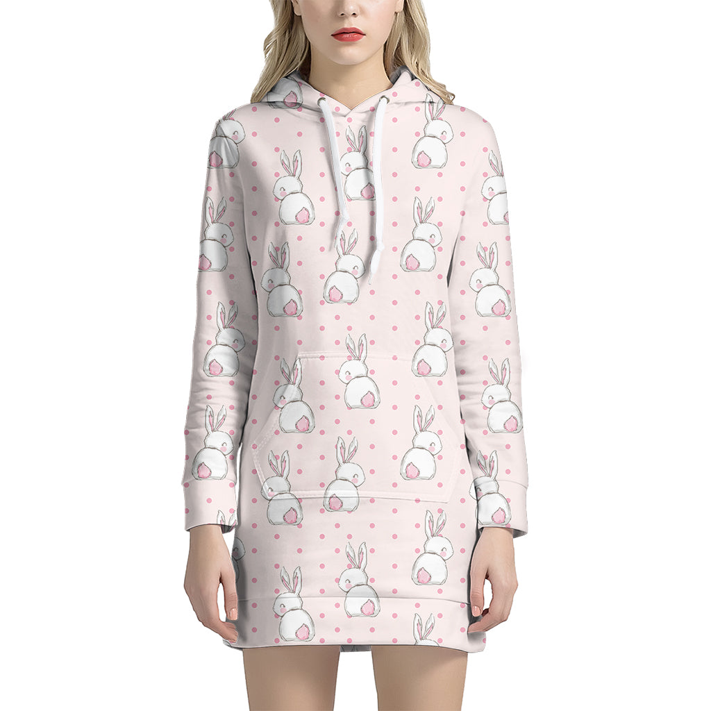 Cute Rabbit Pattern Print Hoodie Dress