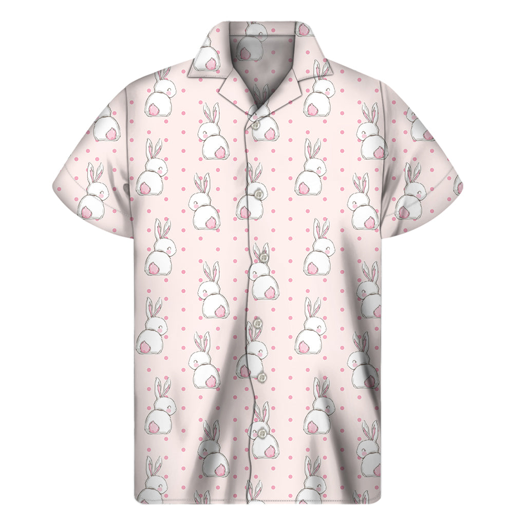 Cute Rabbit Pattern Print Men's Short Sleeve Shirt