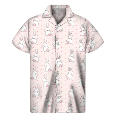 Cute Rabbit Pattern Print Men's Short Sleeve Shirt