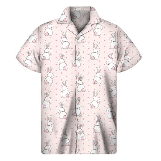 Cute Rabbit Pattern Print Men's Short Sleeve Shirt