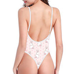 Cute Rabbit Pattern Print One Piece High Cut Swimsuit
