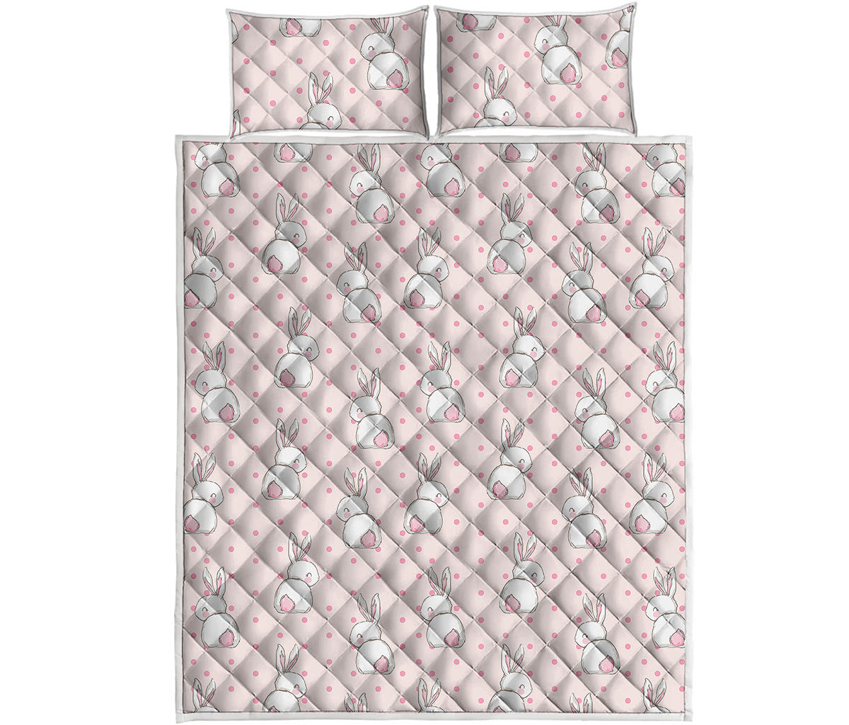 Cute Rabbit Pattern Print Quilt Bed Set