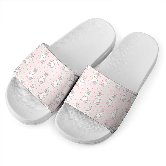 Cute Rabbit Pattern Print White Slide Sandals