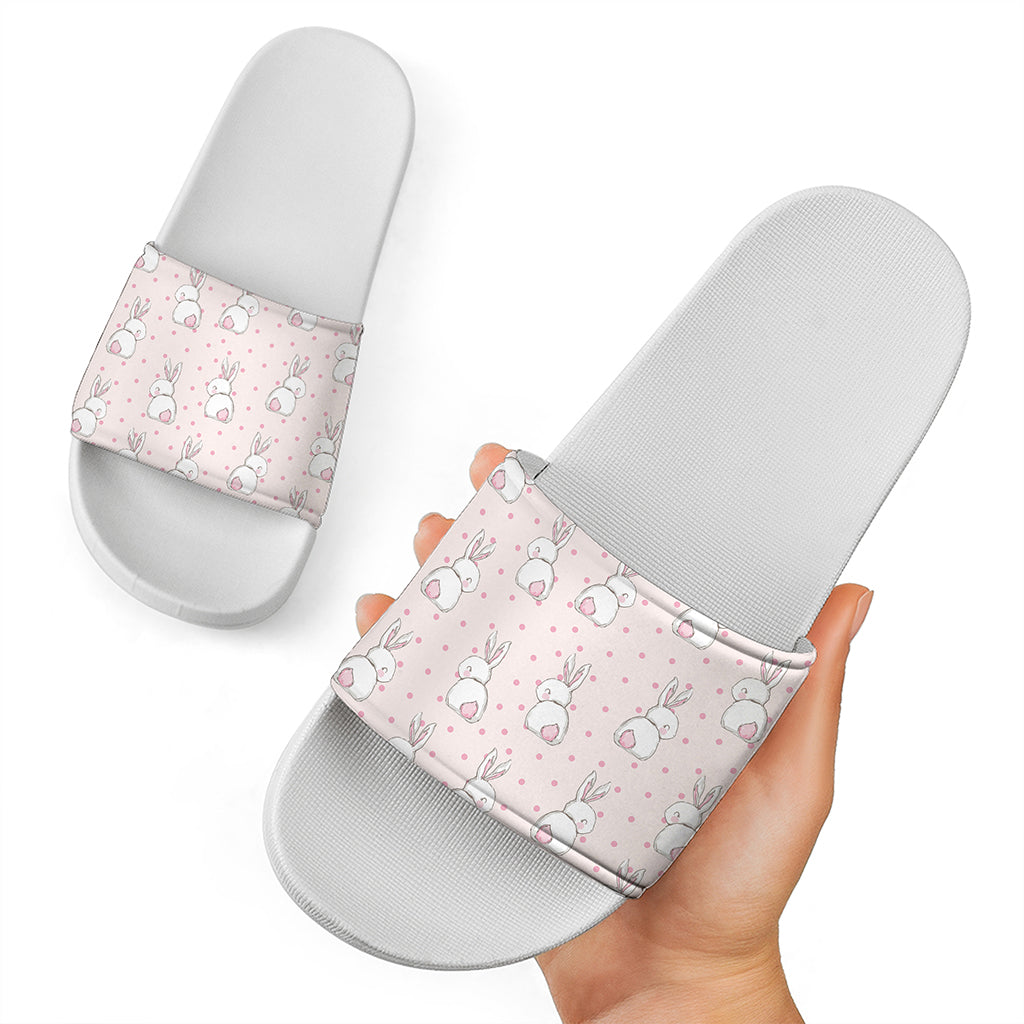 Cute Rabbit Pattern Print White Slide Sandals