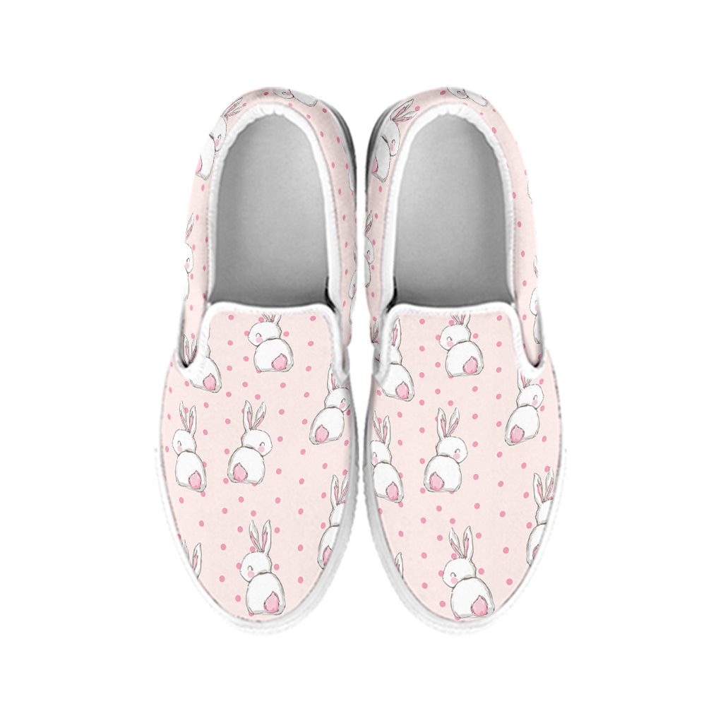 Cute Rabbit Pattern Print White Slip On Shoes