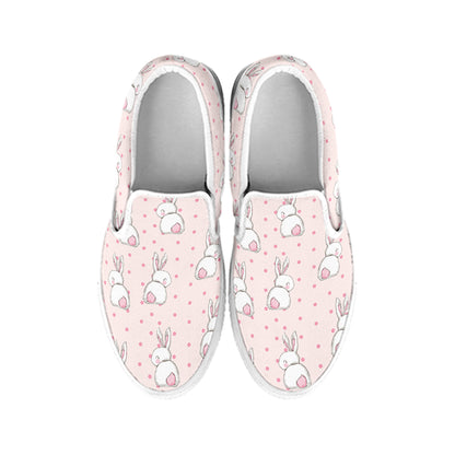 Cute Rabbit Pattern Print White Slip On Shoes