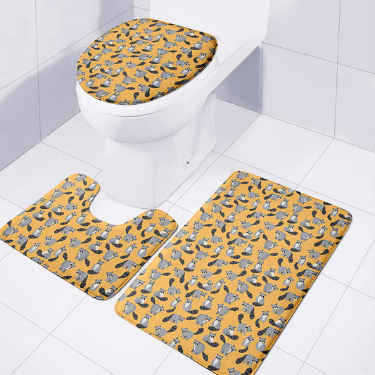 Cute Raccoon Pattern Print 3 Piece Bath Mat Set