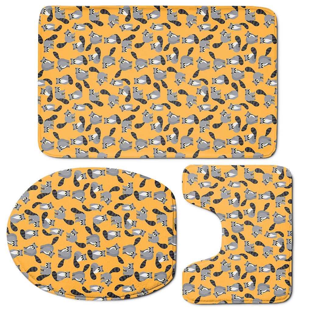 Cute Raccoon Pattern Print 3 Piece Bath Mat Set