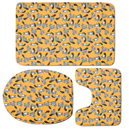 Cute Raccoon Pattern Print 3 Piece Bath Mat Set