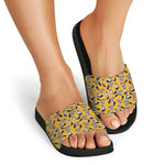Cute Raccoon Pattern Print Black Slide Sandals