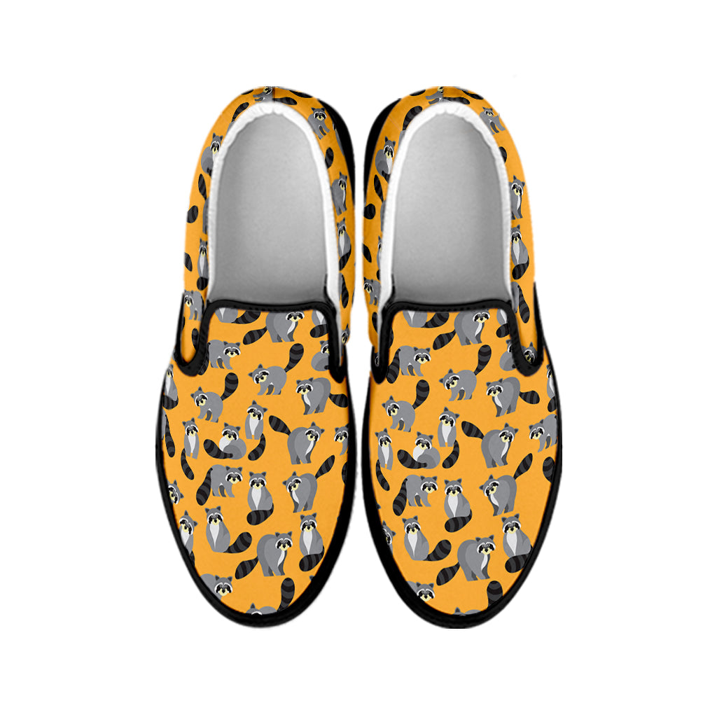 Cute Raccoon Pattern Print Black Slip On Shoes