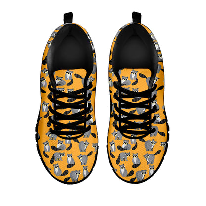 Cute Raccoon Pattern Print Black Sneakers