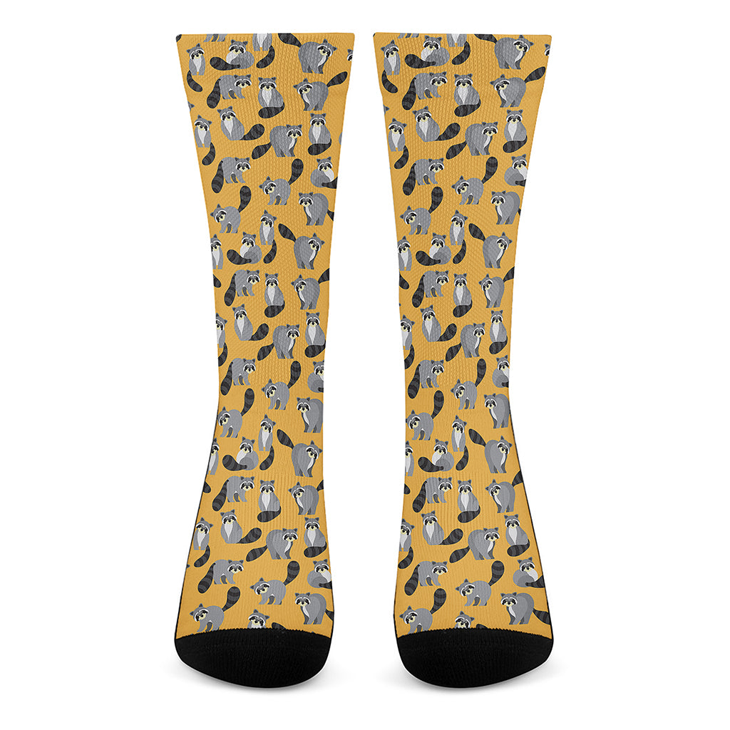Cute Raccoon Pattern Print Crew Socks