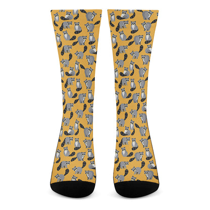 Cute Raccoon Pattern Print Crew Socks