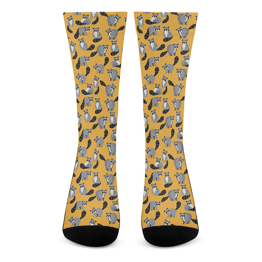 Cute Raccoon Pattern Print Crew Socks