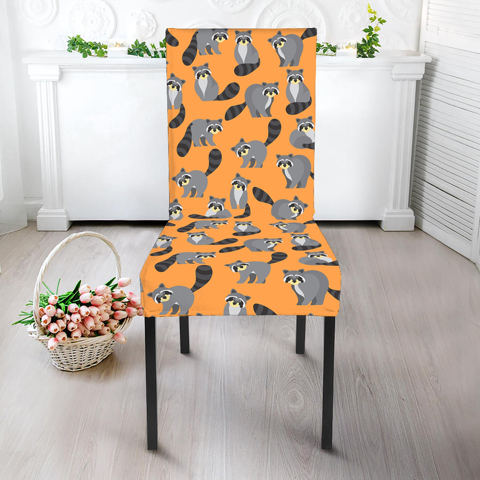 Cute Raccoon Pattern Print Dining Chair Slipcover