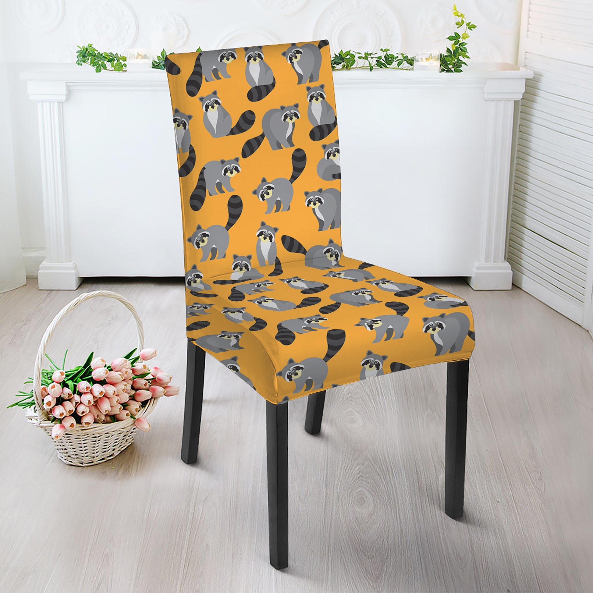 Cute Raccoon Pattern Print Dining Chair Slipcover