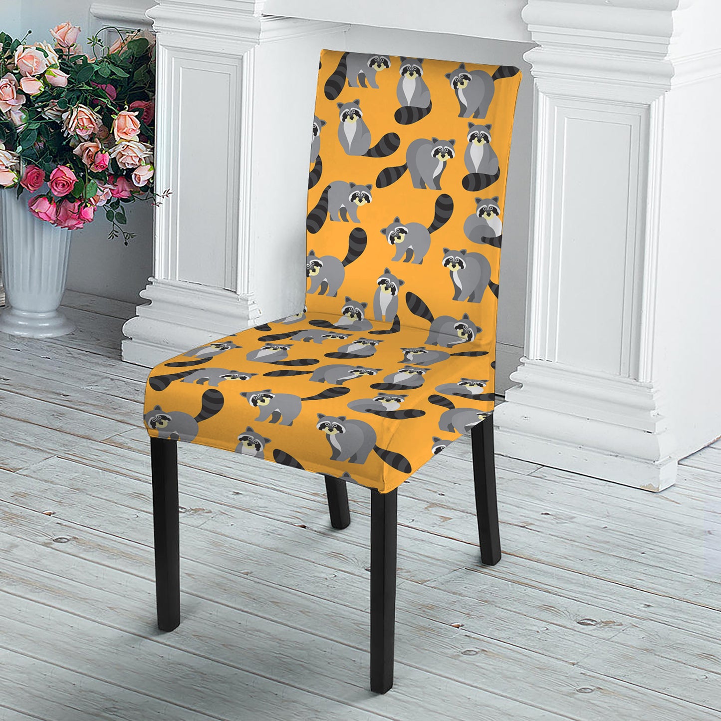 Cute Raccoon Pattern Print Dining Chair Slipcover