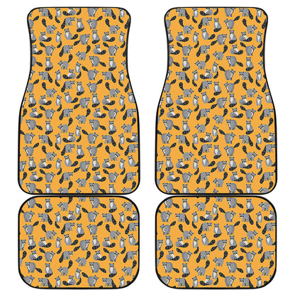 Cute Raccoon Pattern Print Front and Back Car Floor Mats