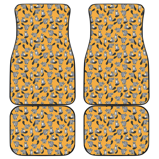 Cute Raccoon Pattern Print Front and Back Car Floor Mats