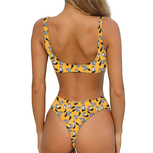 Cute Raccoon Pattern Print Front Bow Tie Bikini