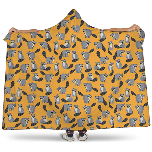 Cute Raccoon Pattern Print Hooded Blanket