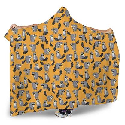 Cute Raccoon Pattern Print Hooded Blanket