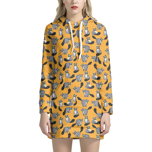 Cute Raccoon Pattern Print Hoodie Dress