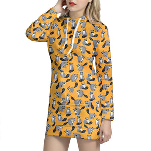 Cute Raccoon Pattern Print Hoodie Dress