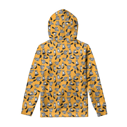 Cute Raccoon Pattern Print Pullover Hoodie