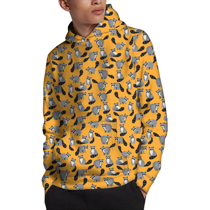 Cute Raccoon Pattern Print Pullover Hoodie