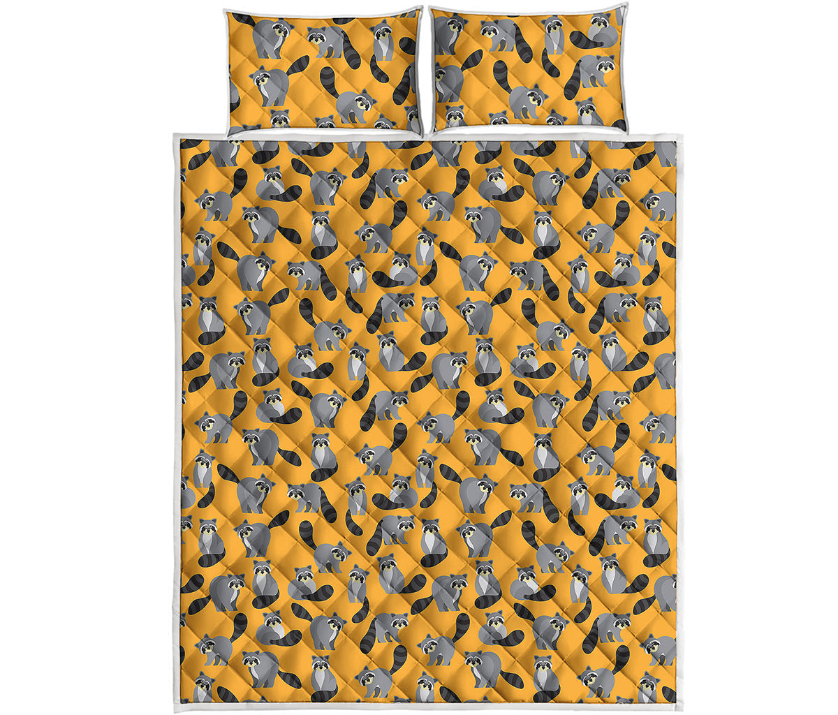 Cute Raccoon Pattern Print Quilt Bed Set