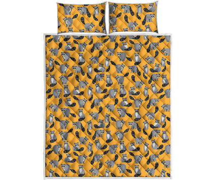 Cute Raccoon Pattern Print Quilt Bed Set