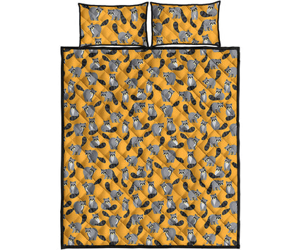 Cute Raccoon Pattern Print Quilt Bed Set
