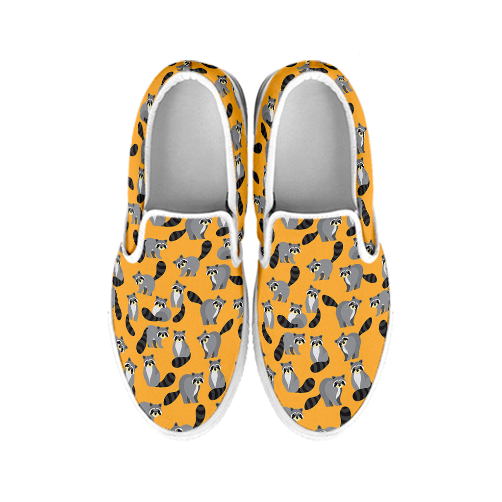 Cute Raccoon Pattern Print White Slip On Shoes