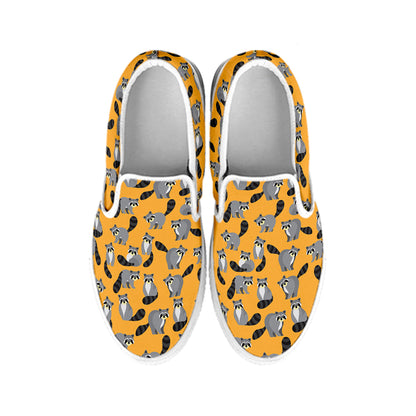 Cute Raccoon Pattern Print White Slip On Shoes