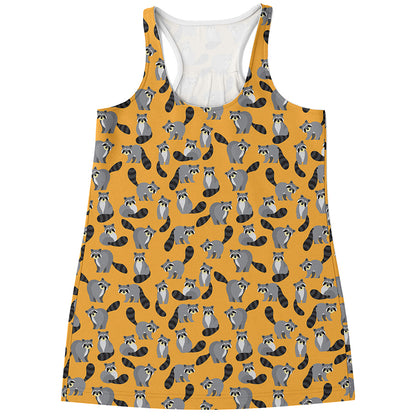 Cute Raccoon Pattern Print Women's Racerback Tank Top