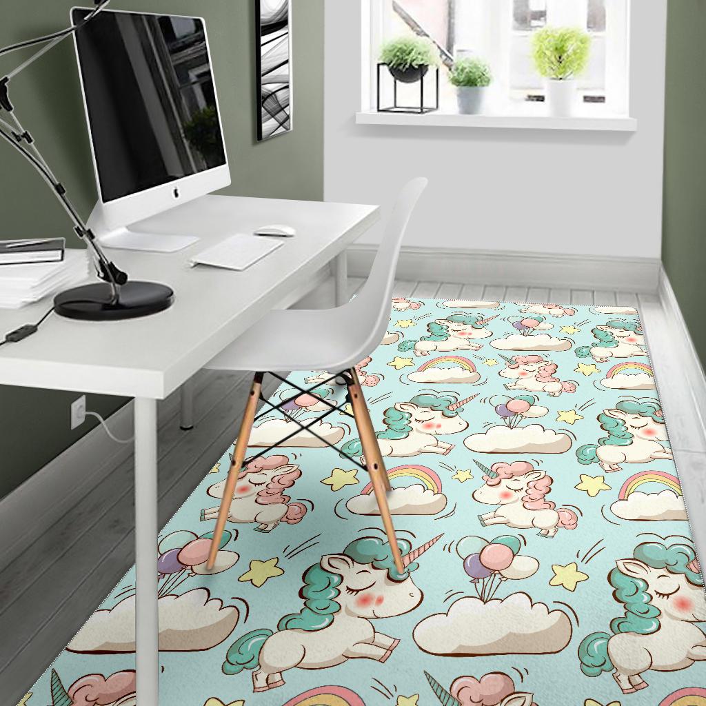 Cute Rainbow Unicorn Pattern Print Area Rug GearFrost