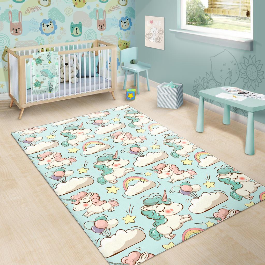Cute Rainbow Unicorn Pattern Print Area Rug GearFrost