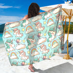 Cute Rainbow Unicorn Pattern Print Beach Sarong Wrap