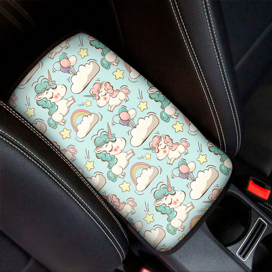 Cute Rainbow Unicorn Pattern Print Car Center Console Cover