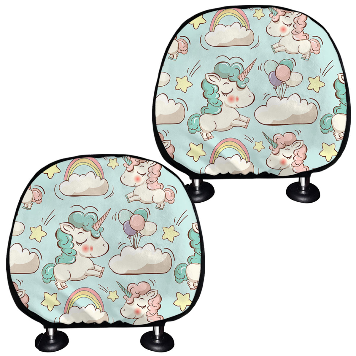 Cute Rainbow Unicorn Pattern Print Car Headrest Covers