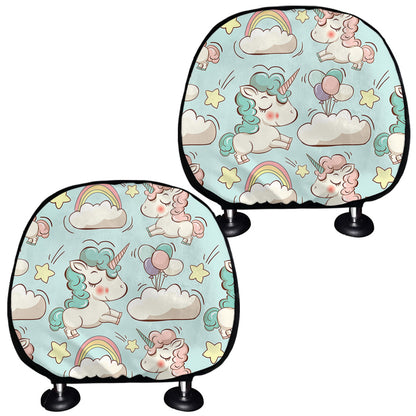 Cute Rainbow Unicorn Pattern Print Car Headrest Covers