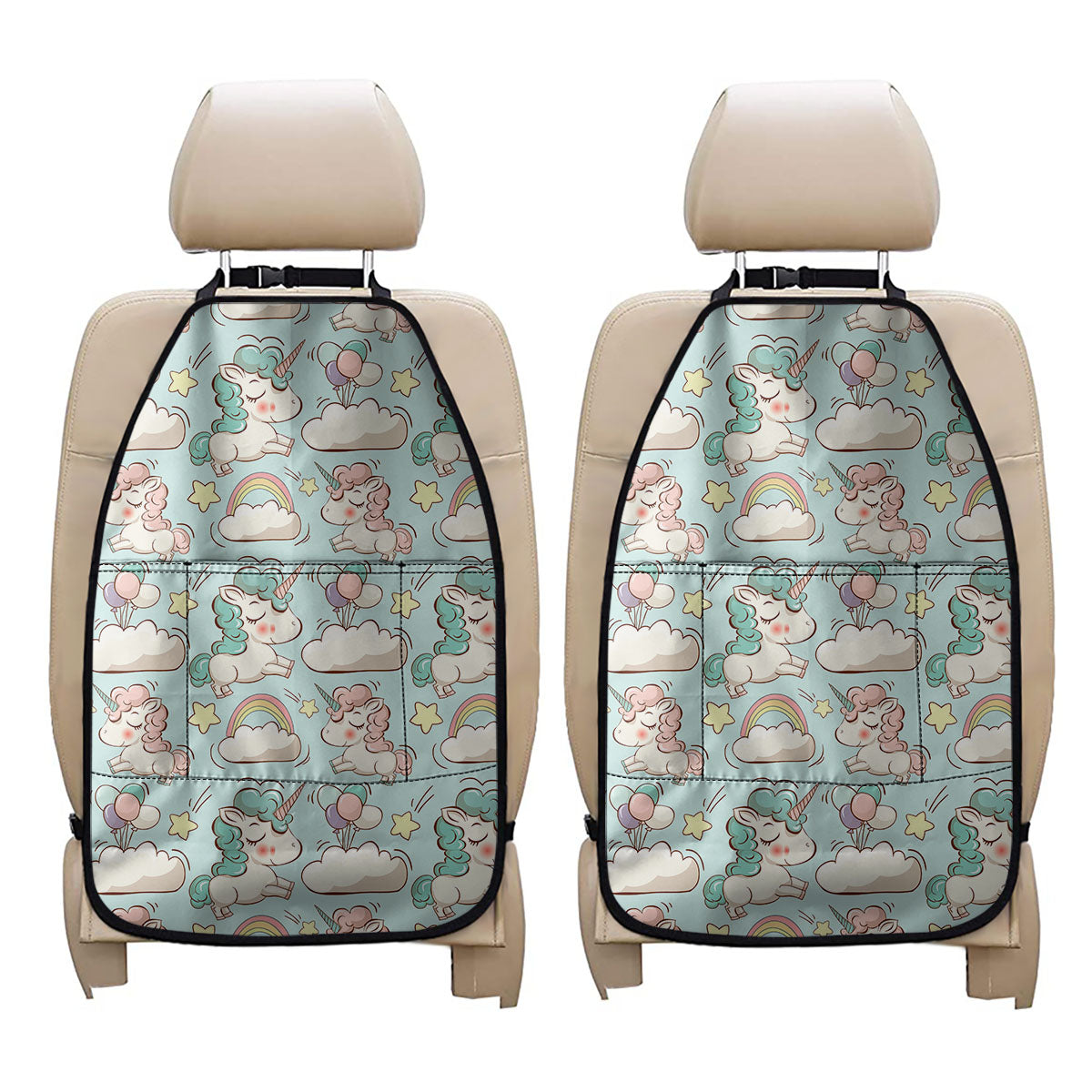 Cute Rainbow Unicorn Pattern Print Car Seat Organizers