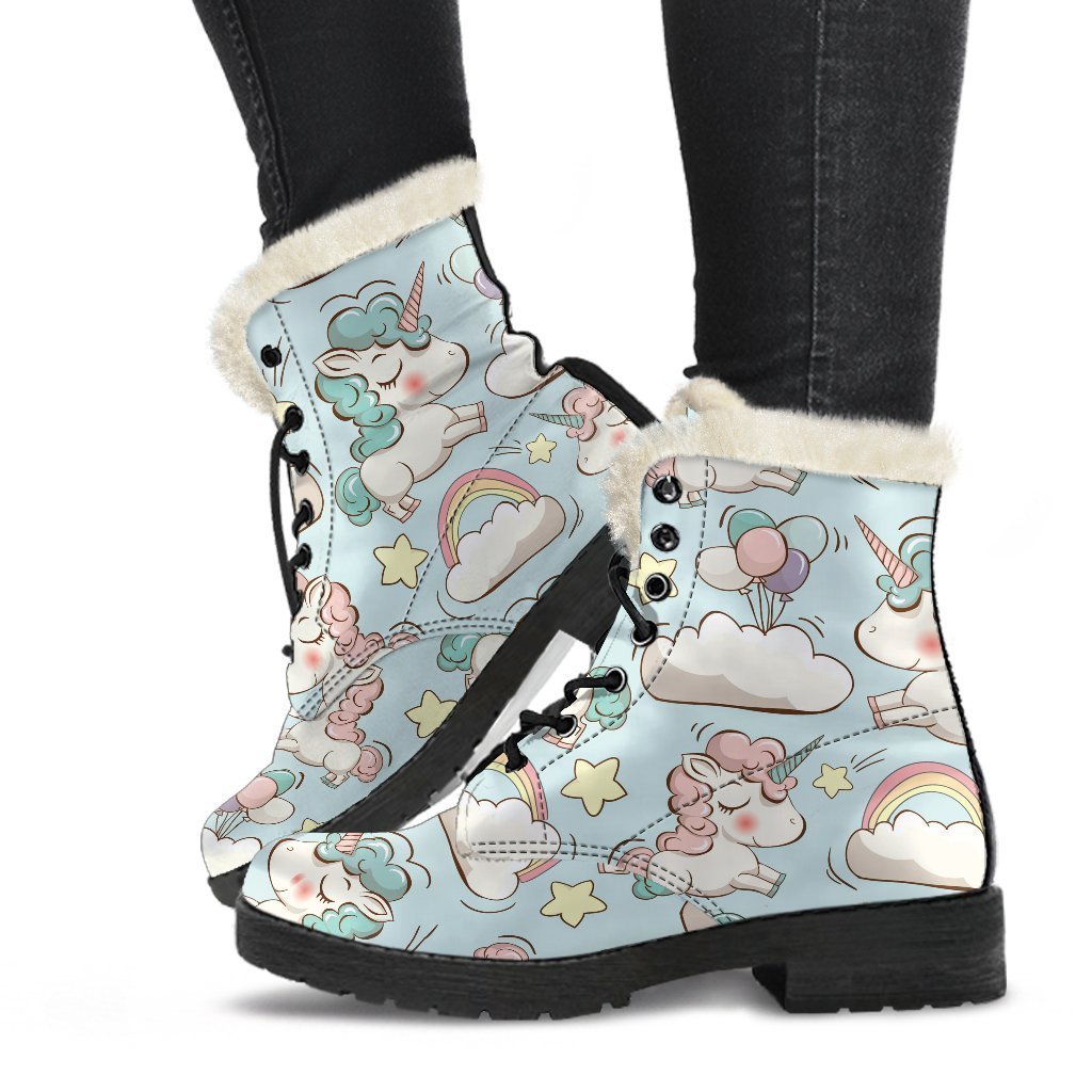 Cute Rainbow Unicorn Pattern Print Comfy Boots GearFrost