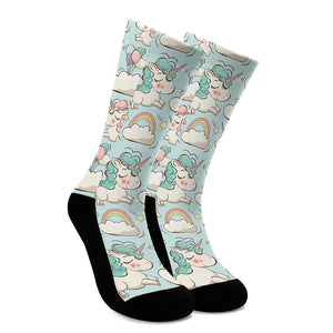 Cute Rainbow Unicorn Pattern Print Crew Socks