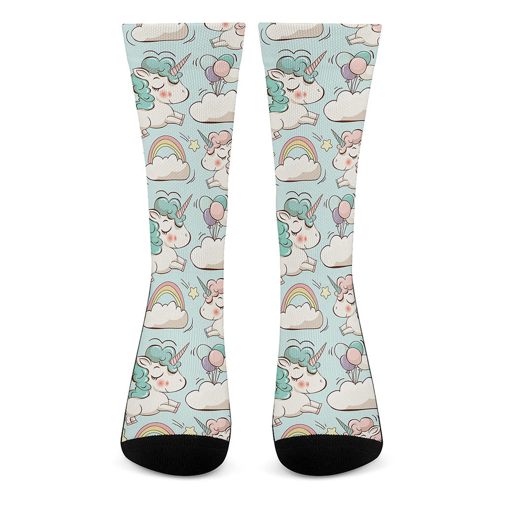 Cute Rainbow Unicorn Pattern Print Crew Socks