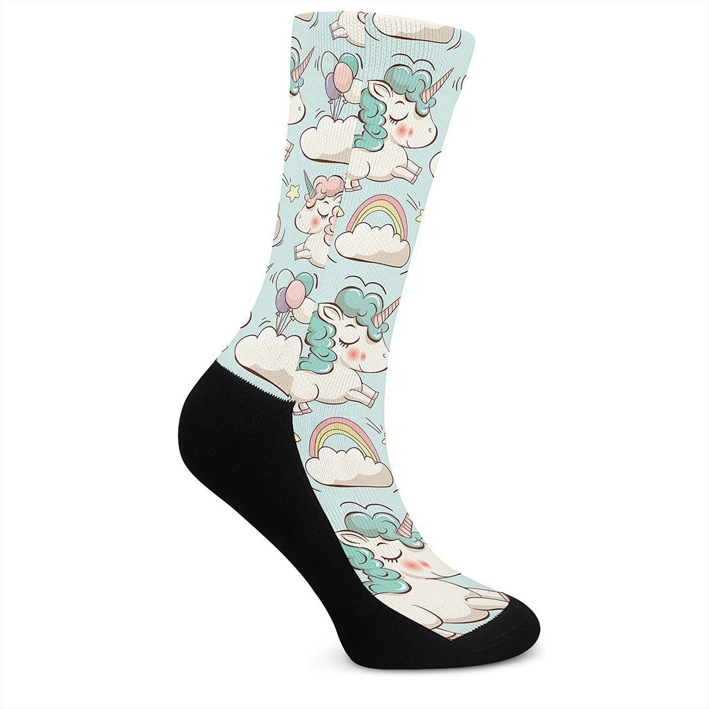 Cute Rainbow Unicorn Pattern Print Crew Socks