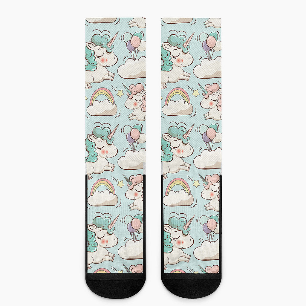 Cute Rainbow Unicorn Pattern Print Crew Socks